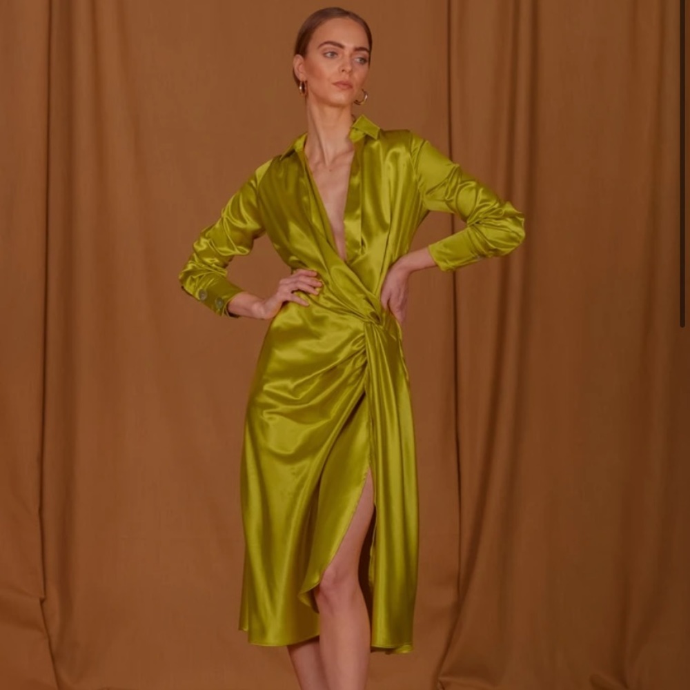 Saint Mojavi Green Silk Midi Dress